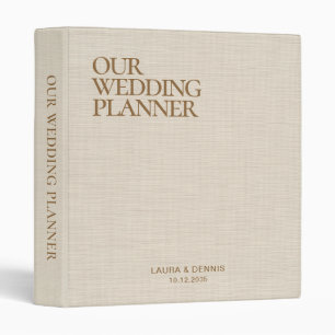 Minimal Beige Linen Wedding Planner 3 Ring Binder