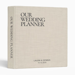 Minimal Beige Linen Wedding Planner 3 Ring Binder