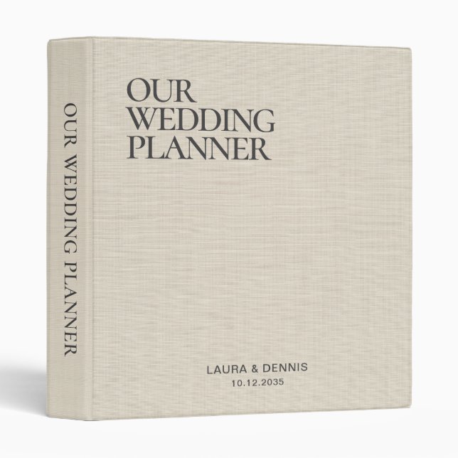 Minimal Beige Linen Wedding Planner 3 Ring Binder (Front/Spine)