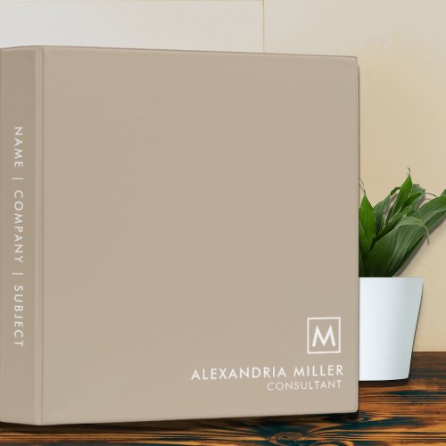 Minimal Beige Monogram 3 Ring Binder