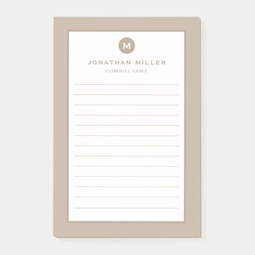 Minimal Beige Monogram Lined Post_it Notes