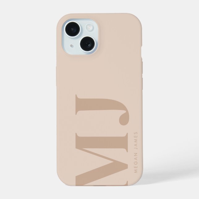 Minimal Beige Personalized Large Initials  Iphone Case (Back)