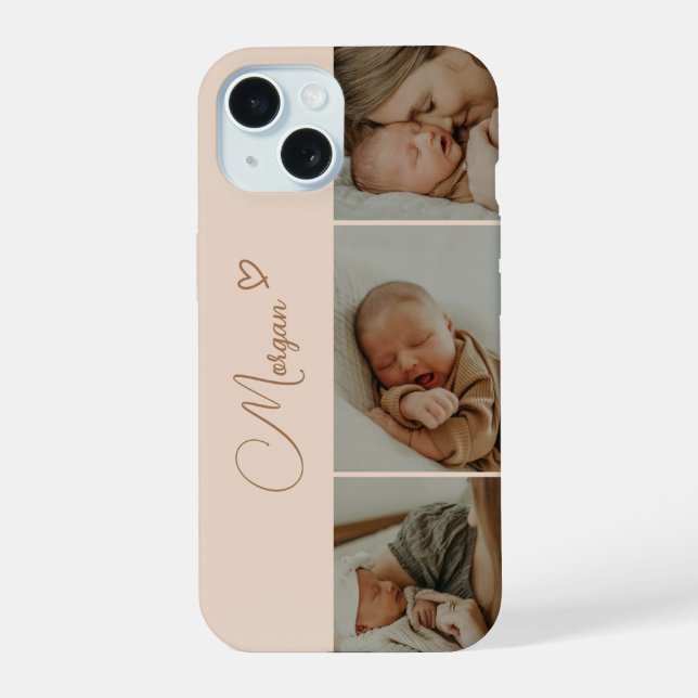 Minimal Beige Script 3 Photo Collage Iphone Case (Back)