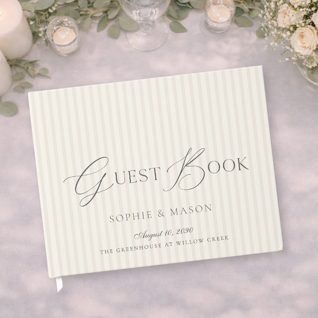 Minimal Beige Stripe Wedding Guest Book (Creator Uploaded)