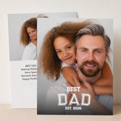 Minimal Best Dad Established Year New Father Photo Holiday Card