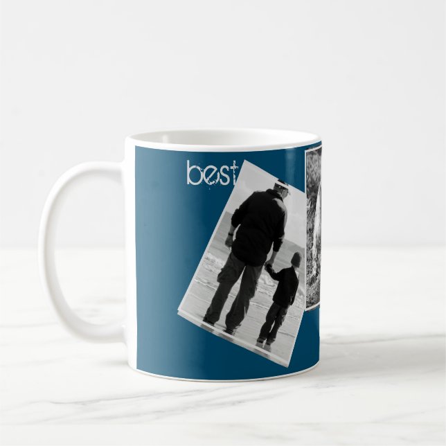 Minimal Best Dad Ever black & white Photo Collage Coffee Mug (Left)