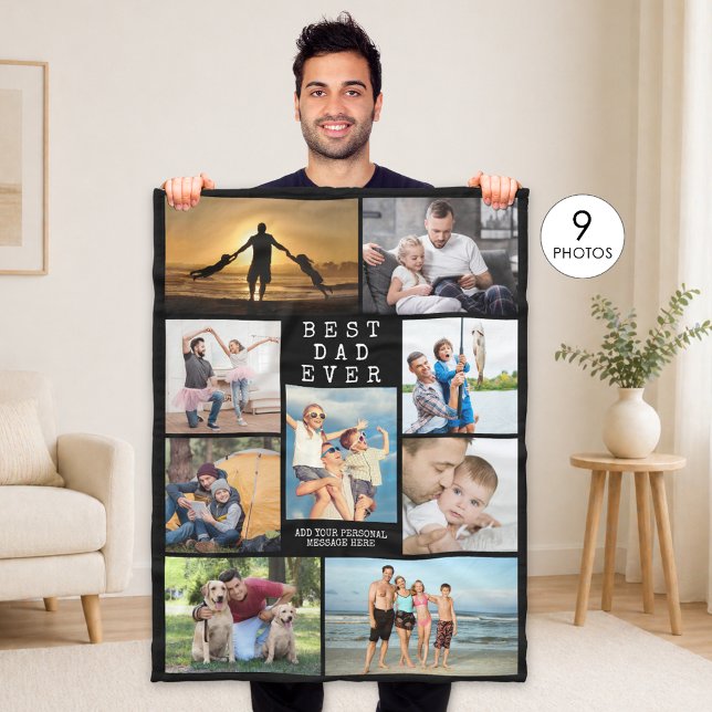 Minimal BEST DAD EVER Photo Collage Personalized Fleece Blanket (Creator Uploaded)