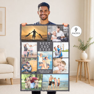 Minimal BEST DAD EVER Photo Collage Personalized Fleece Blanket