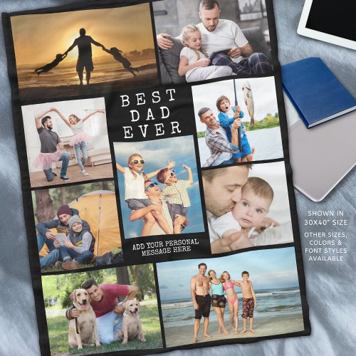 Minimal BEST DAD EVER Photo Collage Personalized Fleece Blanket