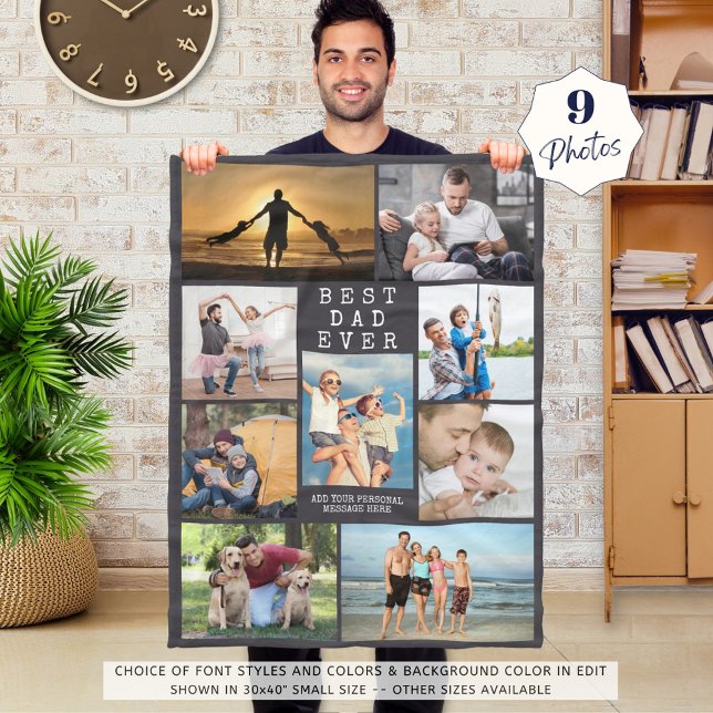 Minimal BEST DAD EVER Photo Collage Personalized Fleece Blanket (Creator Uploaded)