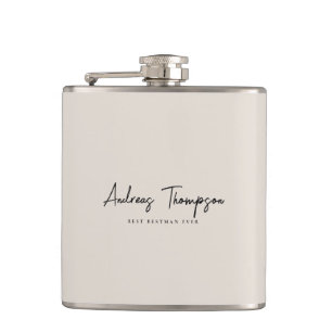 Minimal Best Man Groomsman Beige Sand Script Flask