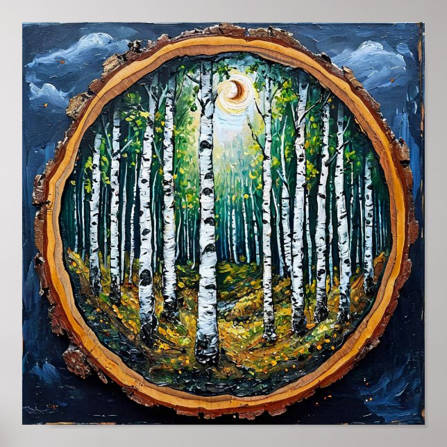 Minimal Birch Forest Landscape Cozy Forest Nature Poster (Front)