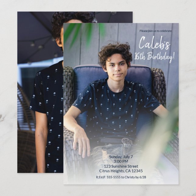 Minimal Birthday Party Photo Photography  Invitation (Front/Back)