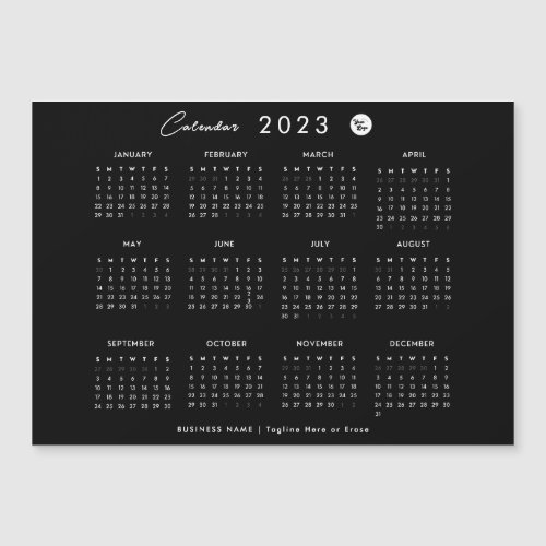 Minimal Black 2023 Calendar Custom Business Logo Magnetic Invitation