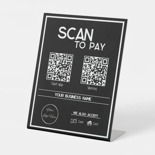 Minimal black 2 QR code simple scan to pay  Pedestal Sign