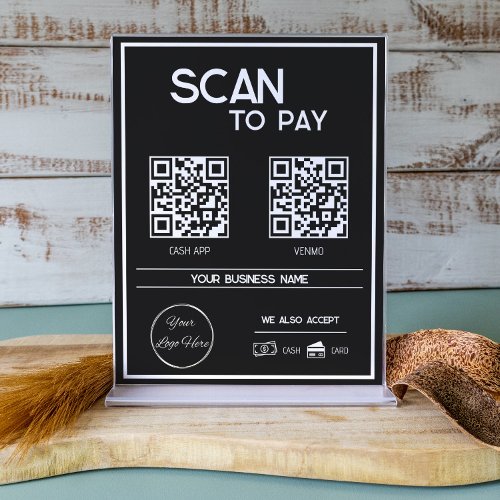 Minimal black 2 QR codes business scan to pay Poster