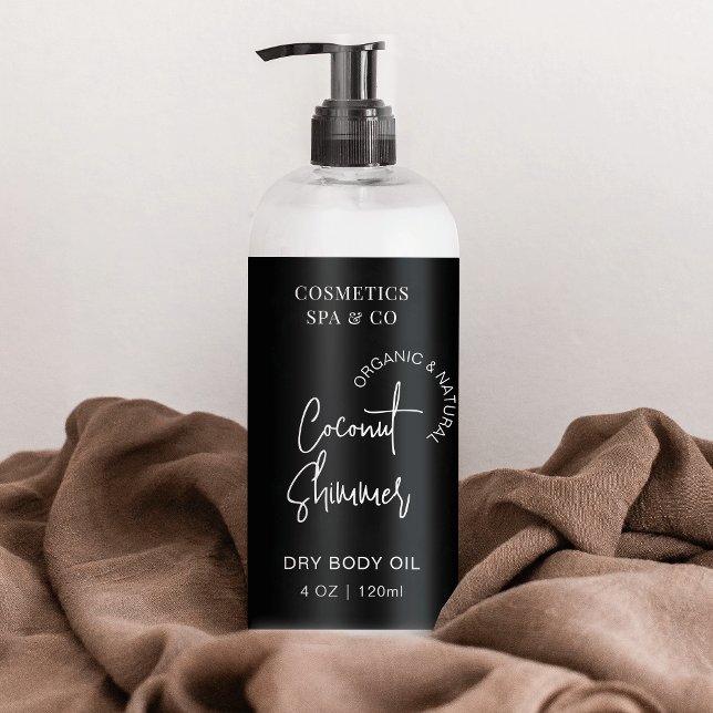 Minimal Black 4 OZ Cosmetic Bottle Wrapper Label (Trendy beauty products packaging labels in black & white, featuring trendy script fonts)