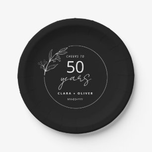 Minimal Black 50 years wedding anniversary Paper Plates