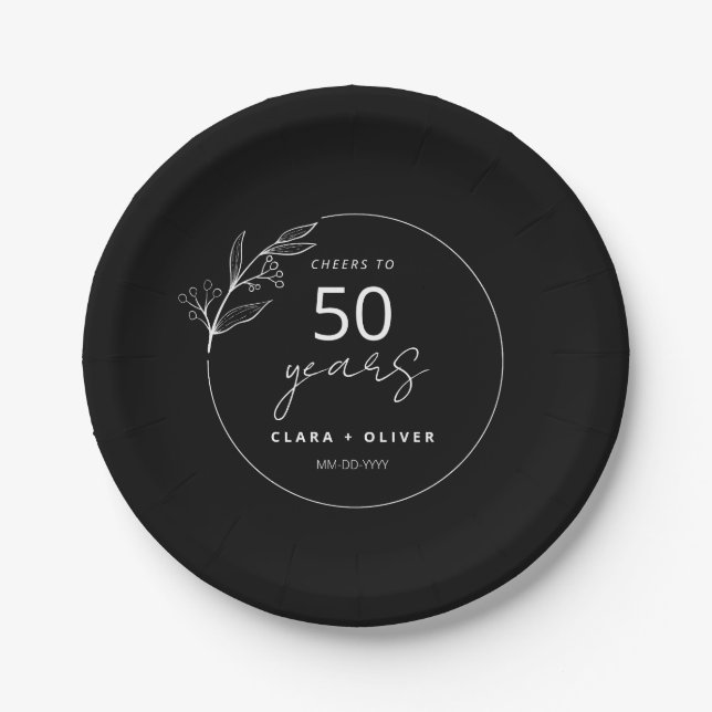Minimal Black 50 years wedding anniversary Paper Plates (Front)
