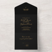 Minimal Black and Gold Branch Calligraphy Bridal  All In One Invitation (Inside)
