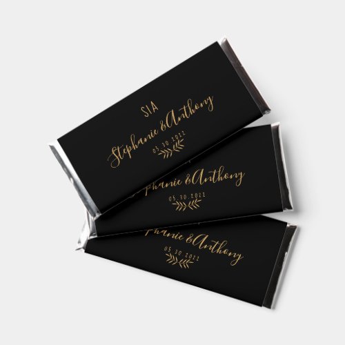 Minimal Black and Gold Branch Calligraphy Wedding Hershey Bar Favors