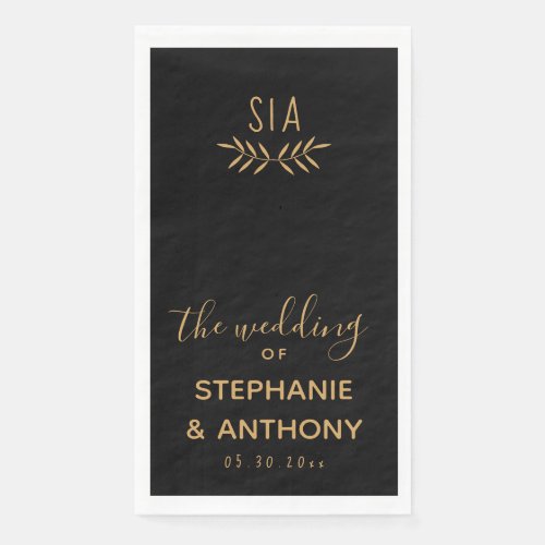 Minimal Black and Gold Branch Calligraphy Wedding  Paper Guest Towels