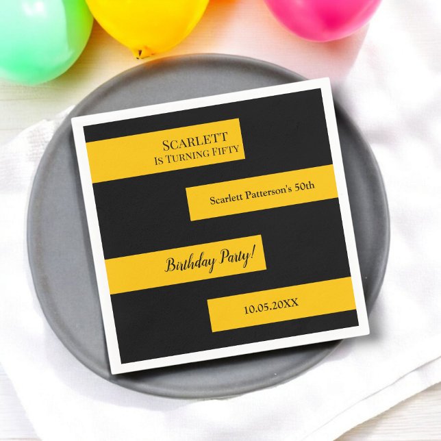 Minimal Black And Gold Elegant Chic 50th Birthday Napkins (Creator Uploaded)