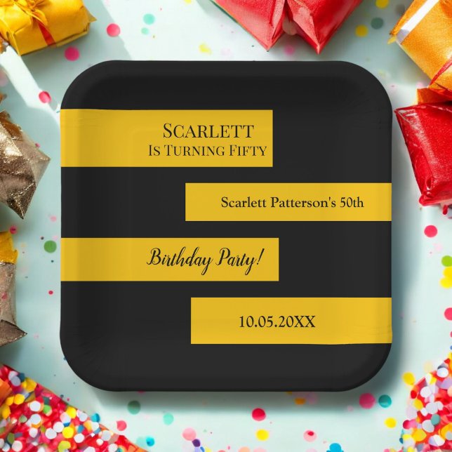 Minimal Black And Gold Elegant Chic 50th Birthday Paper Plates (Creator Uploaded)