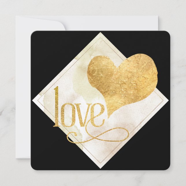 Minimal Black and Gold LOVE Valentines  Holiday Card (Front)