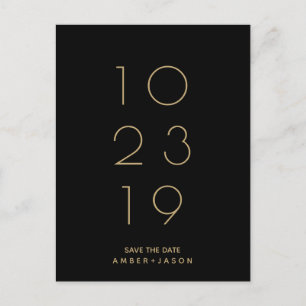 Minimal black and gold modern Save the Date Announcement Postcard