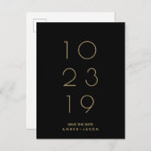Minimal black and gold modern Save the Date Announcement Postcard (Front/Back)