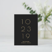Minimal black and gold modern Save the Date Announcement Postcard (Standing Front)