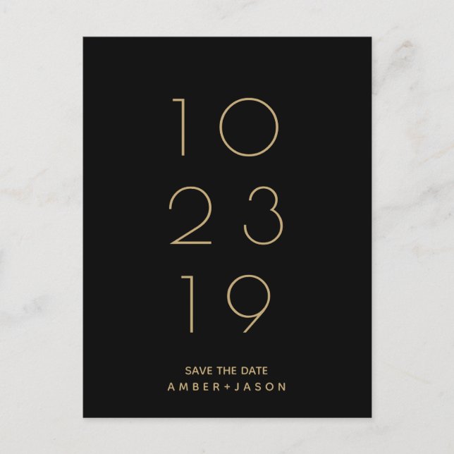 Minimal black and gold modern Save the Date Announcement Postcard (Front)