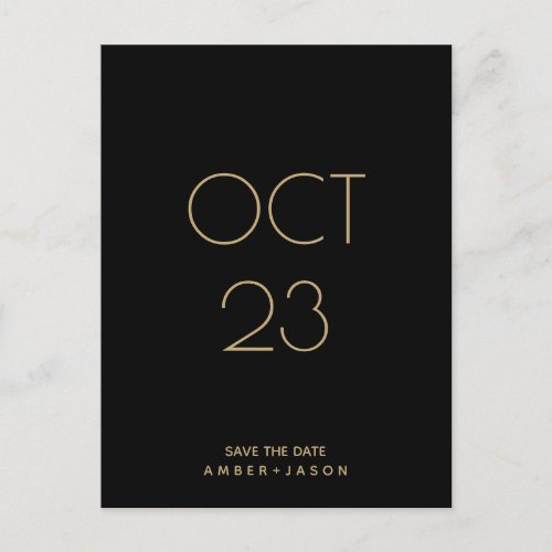 Minimal black and gold modern Save the Date Announcement Postcard