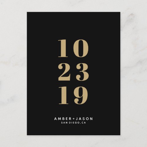 Minimal black and gold modern Save the Date Announcement Postcard