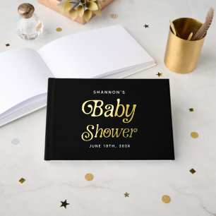 Minimal Black and Gold  Retro Baby Shower Foil Guest Book
