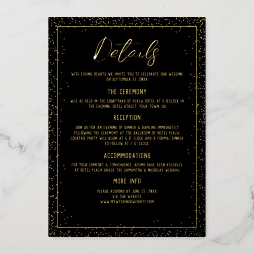Minimal Black and Gold Wedding Details Foil Invitation