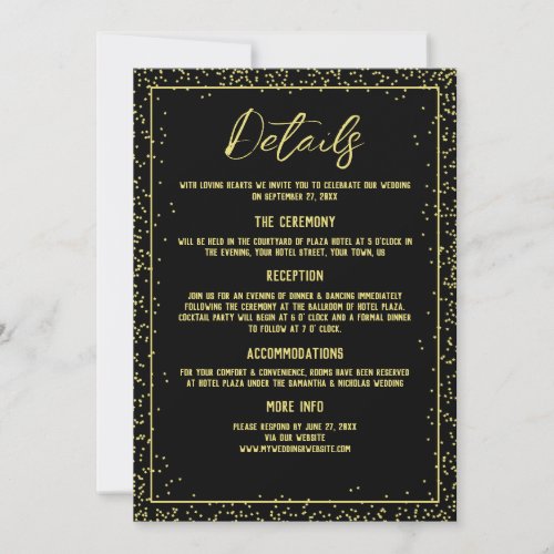 Minimal Black and Gold Wedding Details Invitation