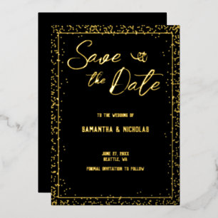 Minimal Black and Gold Wedding Save the Date Foil Invitation