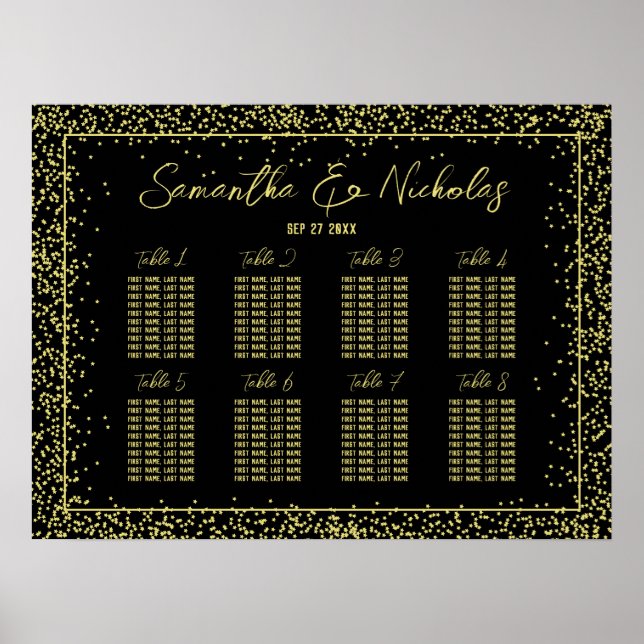 Minimal Black and Gold Wedding Seating Chart (Front)
