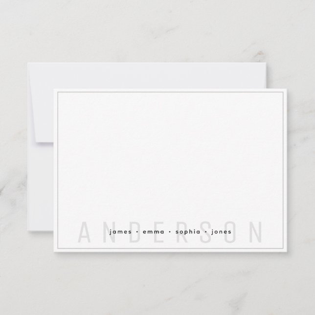 Minimal Black and Gray Border Family Last Name Note Card (Front)