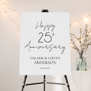 Minimal Black and white 25th Wedding Anniversary F Foam Board