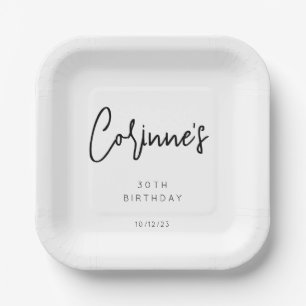Minimal Black and White 30th Birthday Party Paper Plates