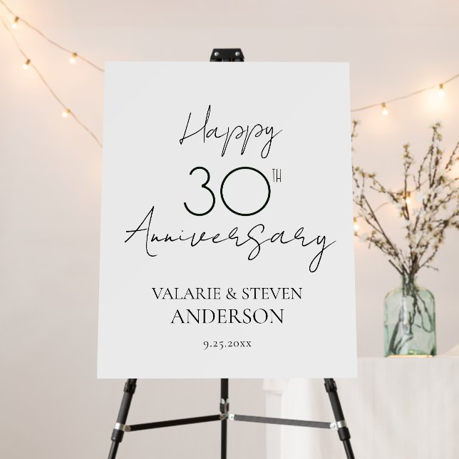 Minimal Black and white 30th Wedding Anniversary F Foam Board (In Situ (Stand))
