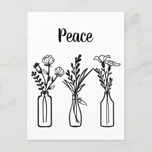 Minimal  Black and White  3 Flower Jar Postcard