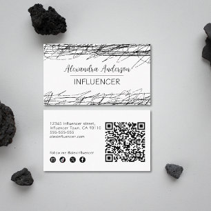 Minimal Black And White Abstract Scribble QR Code  Business Card