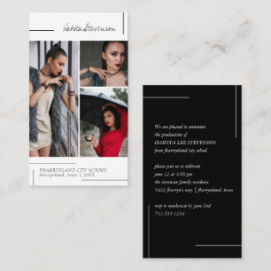 Minimal Black and White Artsy Graduation Photo Business Card