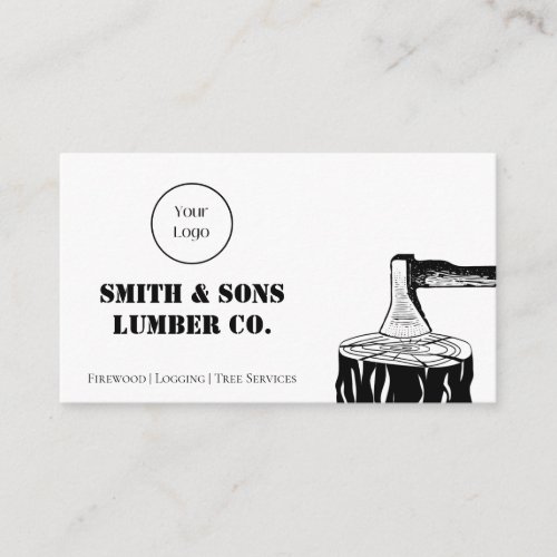 Minimal Black and White Axe Wood Lumber Company Business Card