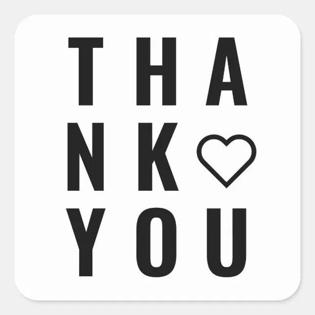 Minimal black and white bold thank you heart label | Zazzle