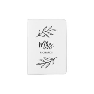 Minimal Black and White Botanical Leaves   Mrs. Passport Holder